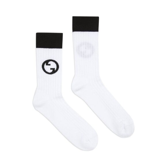 New Gucci Socks Black White Wool G Logo Size S